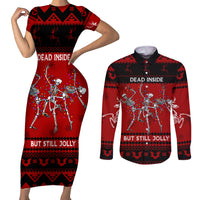 Christmas Couples Matching Short Sleeve Bodycon Dress and Long Sleeve Button Shirt Jolly Skull Merry Creepmas LT7 - Wonder Print Shop
