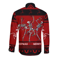 Christmas Long Sleeve Button Shirt Jolly Skull Merry Creepmas - Wonder Print Shop