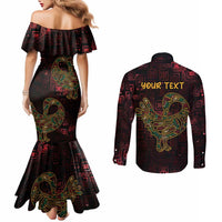 Africa Adinkra Symbol Couples Matching Mermaid Dress and Long Sleeve Button Shirt Sankofa Bird - Cosmic Red