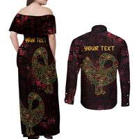 Africa Adinkra Symbol Couples Matching Off Shoulder Maxi Dress and Long Sleeve Button Shirt Sankofa Bird - Cosmic Red LT7 - Wonder Print Shop