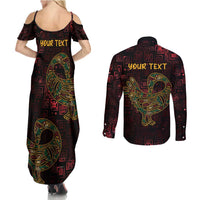 Africa Adinkra Symbol Couples Matching Summer Maxi Dress and Long Sleeve Button Shirt Sankofa Bird - Cosmic Red LT7 - Wonder Print Shop