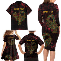 Africa Adinkra Symbol Family Matching Long Sleeve Bodycon Dress and Hawaiian Shirt Sankofa Bird - Cosmic Red LT7 - Wonder Print Shop
