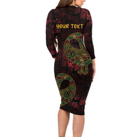 Africa Adinkra Symbol Family Matching Long Sleeve Bodycon Dress and Hawaiian Shirt Sankofa Bird - Cosmic Red LT7 - Wonder Print Shop
