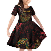 Africa Adinkra Symbol Family Matching Off Shoulder Short Dress and Hawaiian Shirt Sankofa Bird - Cosmic Red LT7 - Wonder Print Shop