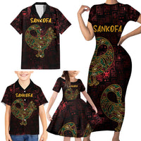 Africa Adinkra Symbol Family Matching Short Sleeve Bodycon Dress and Hawaiian Shirt Sankofa Bird - Cosmic Red - Wonder Print Shop