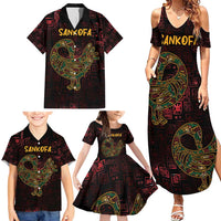 Africa Adinkra Symbol Family Matching Summer Maxi Dress and Hawaiian Shirt Sankofa Bird - Cosmic Red - Wonder Print Shop