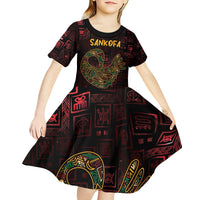 Africa Adinkra Symbol Kid Short Sleeve Dress Sankofa Bird - Cosmic Red - Wonder Print Shop