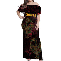 Africa Adinkra Symbol Off Shoulder Maxi Dress Sankofa Bird - Cosmic Red - Wonder Print Shop