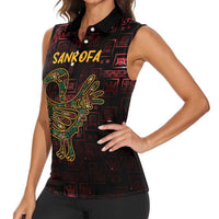 Africa Adinkra Symbol Women Sleeveless Polo Shirt Sankofa Bird - Cosmic Red - Wonder Print Shop