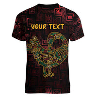 Africa Adinkra Symbol Women V-Neck T-Shirt Sankofa Bird - Cosmic Red - Wonder Print Shop