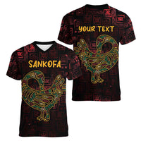 Africa Adinkra Symbol Women V-Neck T-Shirt Sankofa Bird - Cosmic Red - Wonder Print Shop