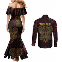 Africa Adinkra Symbol Couples Matching Mermaid Dress and Long Sleeve Button Shirt Sankofa Heart - Cosmic Red