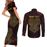Africa Adinkra Symbol Couples Matching Short Sleeve Bodycon Dress and Long Sleeve Button Shirt Sankofa Heart - Cosmic Red LT7 - Wonder Print Shop