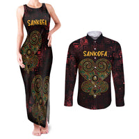 Africa Adinkra Symbol Couples Matching Tank Maxi Dress and Long Sleeve Button Shirt Sankofa Heart - Cosmic Red LT7 - Wonder Print Shop