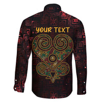 Africa Adinkra Symbol Family Matching Long Sleeve Bodycon Dress and Hawaiian Shirt Sankofa Heart - Cosmic Red LT7 - Wonder Print Shop