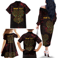 Africa Adinkra Symbol Family Matching Off The Shoulder Long Sleeve Dress and Hawaiian Shirt Sankofa Heart - Cosmic Red - Wonder Print Shop