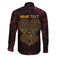 Africa Adinkra Symbol Family Matching Off The Shoulder Long Sleeve Dress and Hawaiian Shirt Sankofa Heart - Cosmic Red - Wonder Print Shop