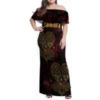 Africa Adinkra Symbol Family Matching Off Shoulder Maxi Dress and Hawaiian Shirt Sankofa Heart - Cosmic Red LT7 - Wonder Print Shop