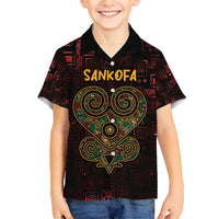 Africa Adinkra Symbol Family Matching Off Shoulder Short Dress and Hawaiian Shirt Sankofa Heart - Cosmic Red LT7 - Wonder Print Shop