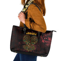 Africa Adinkra Symbol Leather Tote Bag Sankofa Heart - Cosmic Red - Wonder Print Shop