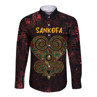 Africa Adinkra Symbol Long Sleeve Button Shirt Sankofa Heart - Cosmic Red - Wonder Print Shop