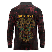 Africa Adinkra Symbol Long Sleeve Polo Shirt Sankofa Heart - Cosmic Red - Wonder Print Shop