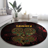 Africa Adinkra Symbol Round Carpet Sankofa Heart - Cosmic Red