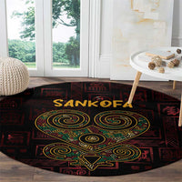 Africa Adinkra Symbol Round Carpet Sankofa Heart - Cosmic Red