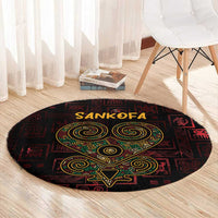 Africa Adinkra Symbol Round Carpet Sankofa Heart - Cosmic Red