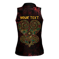 Africa Adinkra Symbol Women Sleeveless Polo Shirt Sankofa Heart - Cosmic Red - Wonder Print Shop