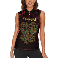 Africa Adinkra Symbol Women Sleeveless Polo Shirt Sankofa Heart - Cosmic Red - Wonder Print Shop