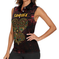 Africa Adinkra Symbol Women Sleeveless Polo Shirt Sankofa Heart - Cosmic Red - Wonder Print Shop