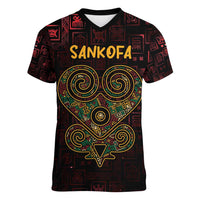 Africa Adinkra Symbol Women V-Neck T-Shirt Sankofa Heart - Cosmic Red - Wonder Print Shop