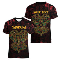 Africa Adinkra Symbol Women V-Neck T-Shirt Sankofa Heart - Cosmic Red - Wonder Print Shop