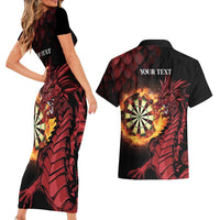 Wales Darts Personalised Couples Matching Short Sleeve Bodycon Dress and Hawaiian Shirt Red Dragon Cymru Am Byth