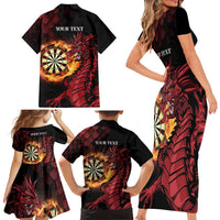 Wales Darts Personalised Family Matching Short Sleeve Bodycon Dress and Hawaiian Shirt Red Dragon Cymru Am Byth