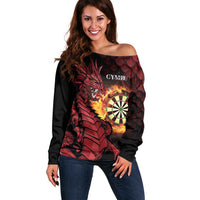 Wales Darts Personalised Off Shoulder Sweater Red Dragon Cymru Am Byth