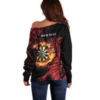 Wales Darts Personalised Off Shoulder Sweater Red Dragon Cymru Am Byth