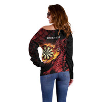 Wales Darts Personalised Off Shoulder Sweater Red Dragon Cymru Am Byth