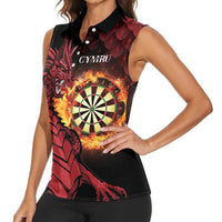 Wales Darts Personalised Women Sleeveless Polo Shirt Red Dragon Cymru Am Byth - Wonder Print Shop