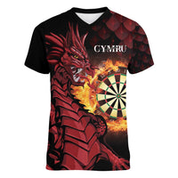Wales Darts Personalised Women V-Neck T-Shirt Red Dragon Cymru Am Byth - Wonder Print Shop