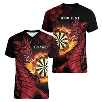 Wales Darts Personalised Women V-Neck T-Shirt Red Dragon Cymru Am Byth - Wonder Print Shop