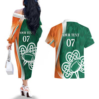 Éire Rugby Celtic Shamrock Couples Matching Off The Shoulder Long Sleeve Dress and Hawaiian Shirt Ireland's Call
