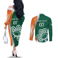 Éire Rugby Celtic Shamrock Couples Matching Off The Shoulder Long Sleeve Dress and Long Sleeve Button Shirt Ireland's Call