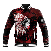 Native American MMIW Baseball Jacket Red Handprint Grunge Style