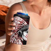 Native American MMIW 4 in 1 Can Cooler Tumbler Red Handprint Grunge Style