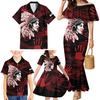 Native American MMIW Family Matching Mermaid Dress and Hawaiian Shirt Red Handprint Grunge Style