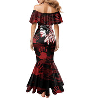 Native American MMIW Family Matching Mermaid Dress and Hawaiian Shirt Red Handprint Grunge Style