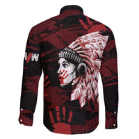 Native American MMIW Family Matching Off The Shoulder Long Sleeve Dress and Hawaiian Shirt Red Handprint Grunge Style