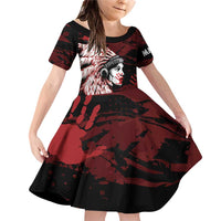 Native American MMIW Family Matching Off Shoulder Short Dress and Hawaiian Shirt Red Handprint Grunge Style